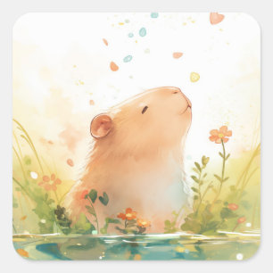 Sticker Carré Jardin d'eau des capybaras