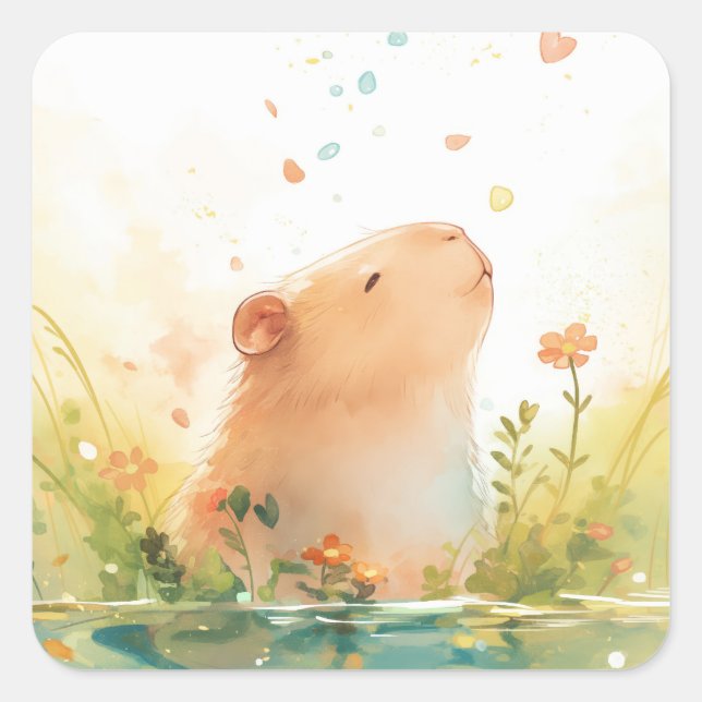 Sticker Carré Jardin d'eau des capybaras (Devant)