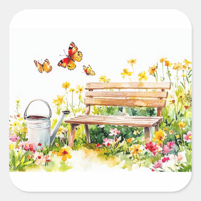 Sticker Carré Jardin d'été avec papillons (Devant)