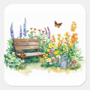 Sticker Carré Jardin d'été avec papillons