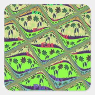 Sticker Carré Jardin Éclectique Enchantant À damiers Beauté Flor