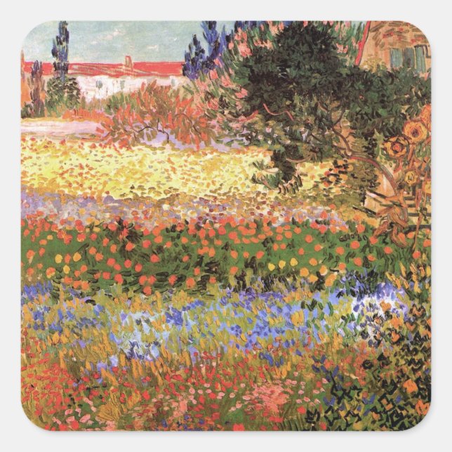 Sticker Carré Jardin fleuri par Vincent van Gogh (Devant)