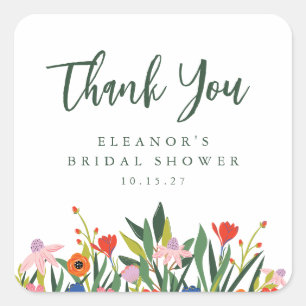 Sticker Carré Jardin Floral Coloré Personnalisé Nom Réception de