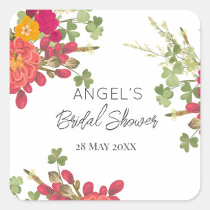 Sticker Carré Jardin Floral d'Été pour une Baby Shower de Mariag