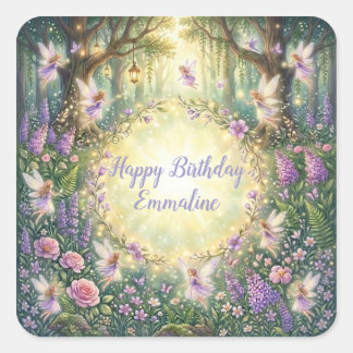 Sticker Carré Jardin Floral Fée Anniversaire Violet