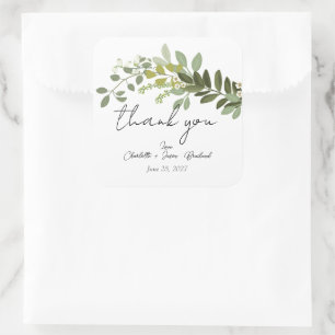 Sticker Carré Jardin Foliage Vignes Vignes Mariage Merci