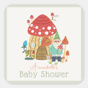 Sticker Carré Jardin Gnome Champignons Green Baby shower garçon