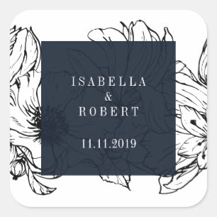 Sticker Carré Jardin moderne Bleu mariage floral