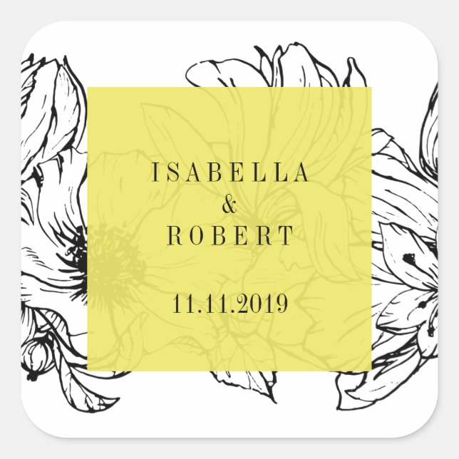 Sticker Carré Jardin moderne | jaune | mariage floral (Devant)