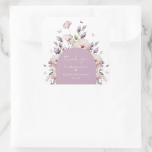 Sticker Carré Jardin papillon Baby shower Floral Merci