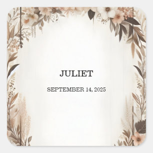 Sticker Carré Jardin Printanier Bois Bohème Rustique Baby Shower