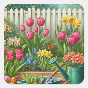 Sticker Carré Jardin rose Tulip Floral