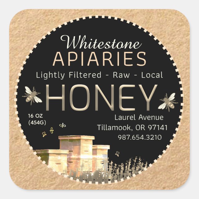 Sticker Carré Jardin ruches d'abeilles et petites abeilles sur K (Devant)