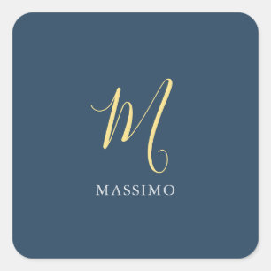 Sticker Carré Jasmin Monogramme Gris Ardoise Nom Spécial Cadeau