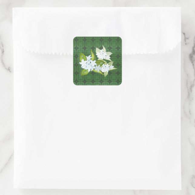 Sticker Carré Jasmine fleurs nom personnalisable (Sac)