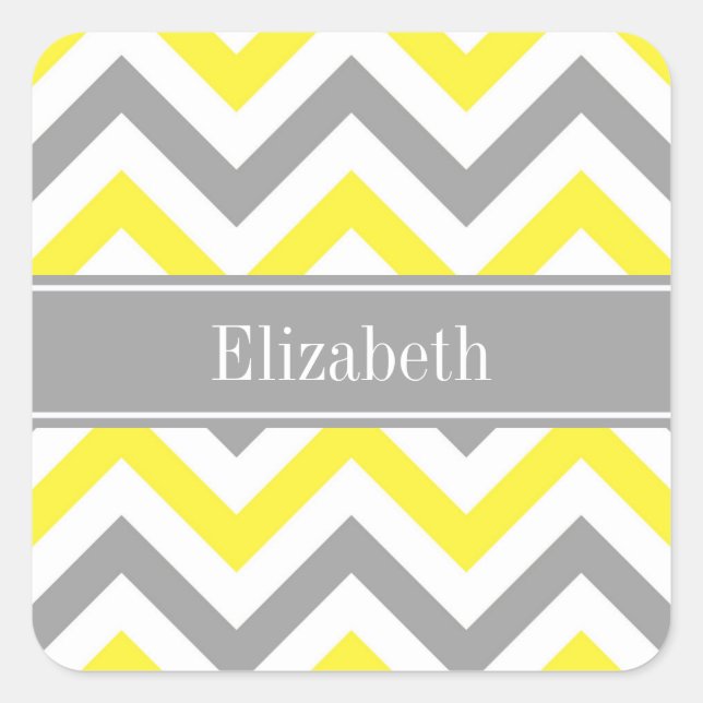 Sticker Carré Jaune Gris Foncé Blanc Grand Chevron Gris Monogram (Devant)