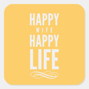 Sticker Carré Jaune heureux de la vie d'épouse heureuse