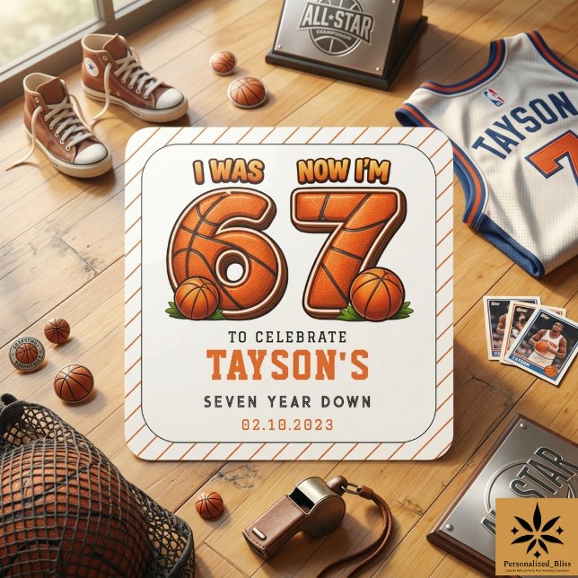 Sticker Carré J'avais 6 ans, maintenant j'ai 7 ans Basket-ball – (I Was 6, Now I’m 7 Basketball – All-Star Party Square Sticker
)