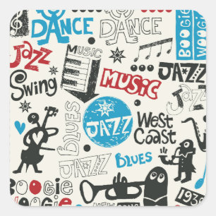 Sticker Carré Jazz Doodle : Mélange de Musique Eclectique