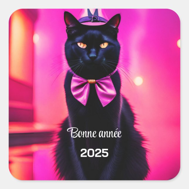 Sticker Carré Jazzy Kitty - Bonne année (Devant)