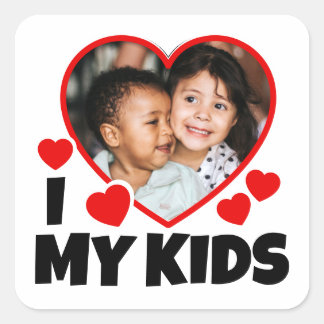 Sticker Carré J'Coeur Mes Enfants Photo Personnalisée