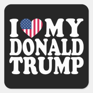 Sticker Carré Je Coeur Mon Donald Trump Pour Le Président 2024