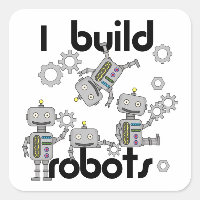 Sticker Carré Je construis des robots (Devant)