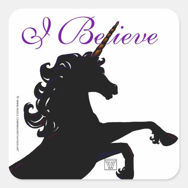 Sticker Carré Je Crois Unicorn Silhouette (Devant)