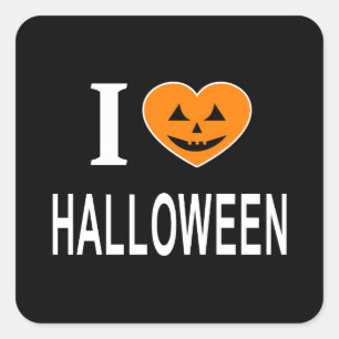 STICKER CARRÉ JE ❤️ HALLOWEEN J'AIME HALLOWEEN JE COEUR HALLOWEE