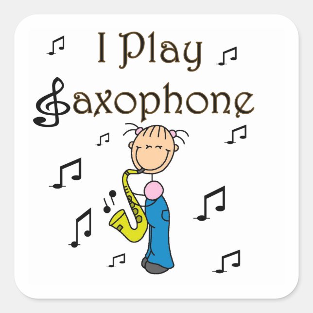 Sticker Carré Je joue Saxophone Stick Figure T-shirts et cadeaux (Devant)