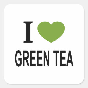 Sticker Carré Je ❤️ LE THÉ VERT avec un cœur vert J'AIME LE THÉ