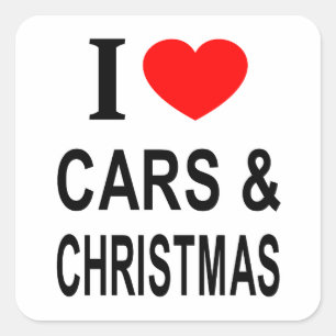 STICKER CARRÉ JE ❤️ LES VOITURES ET NOËL J'AIME LES VOITURES ET 