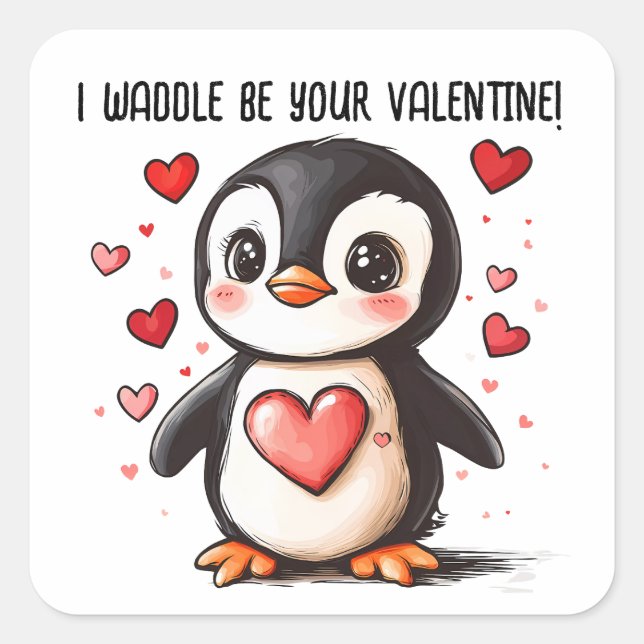 Sticker Carré Je m'agite pour être ton pingouin de Saint-Valenti (Devant)