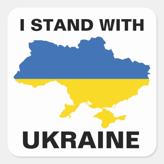 Sticker Carré Je me tiens avec l'Ukraine Ukrainien Drapeau et Ca (Devant)