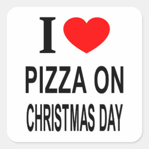 STICKER CARRÉ JE ❤️ PIZZA LE JOUR DE NOËL J'AIME PIZZA SUR LE CH