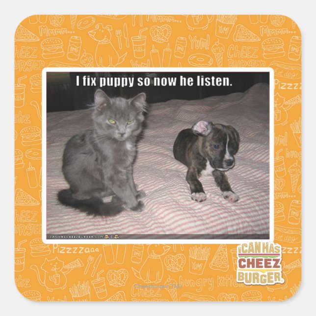 Sticker Carré Je répare le chiot (Devant)