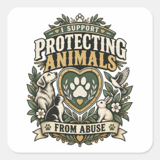Sticker Carré Je soutiens la protection des animaux contre la ma