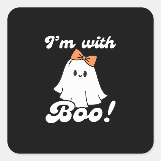 Sticker Carré Je suis avec Boo drôle style rétro (Devant)