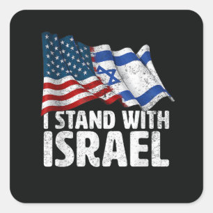 Sticker Carré Je suis avec Israël USA Drapeau Américain
