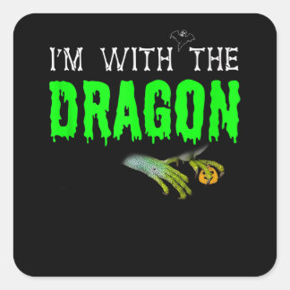 Sticker Carré Je Suis Avec Le Dragon Drôle Couple Halloween Cosp