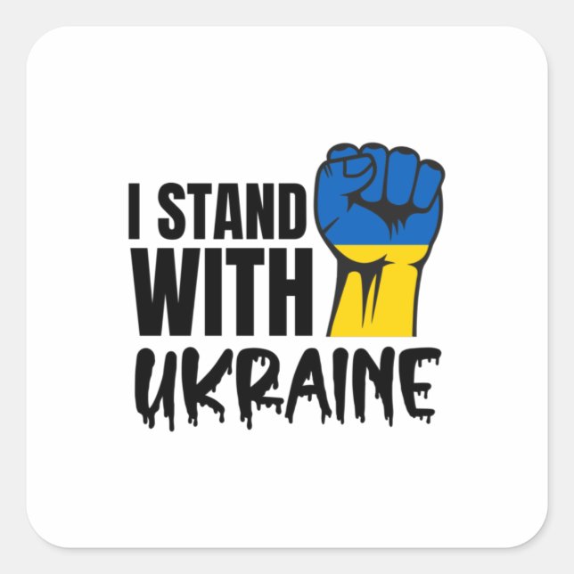 Sticker Carré Je Suis Avec L'Ukraine | Solidarité | Pavillon Ukr (Devant)