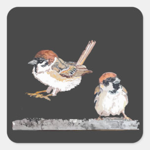 Sticker Carré Je suis parti Fun Moineau Humour Joli Oiseau