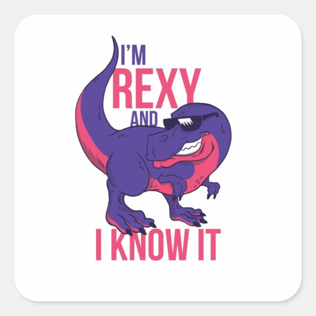 Sticker Carré Je suis Rexy et je le connais T-Rex (Devant)