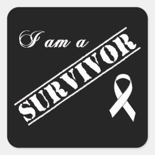 Sticker Carré Je suis un survivant de cancer de poumon - ruban