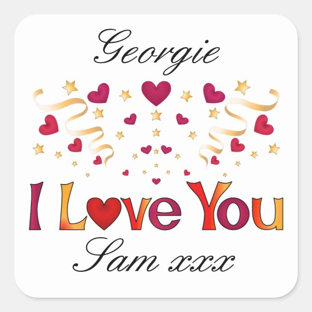 Sticker Carré JE T'AIME Cœur Rouge Ruban Doré Saint-Valentin Vin (Devant)