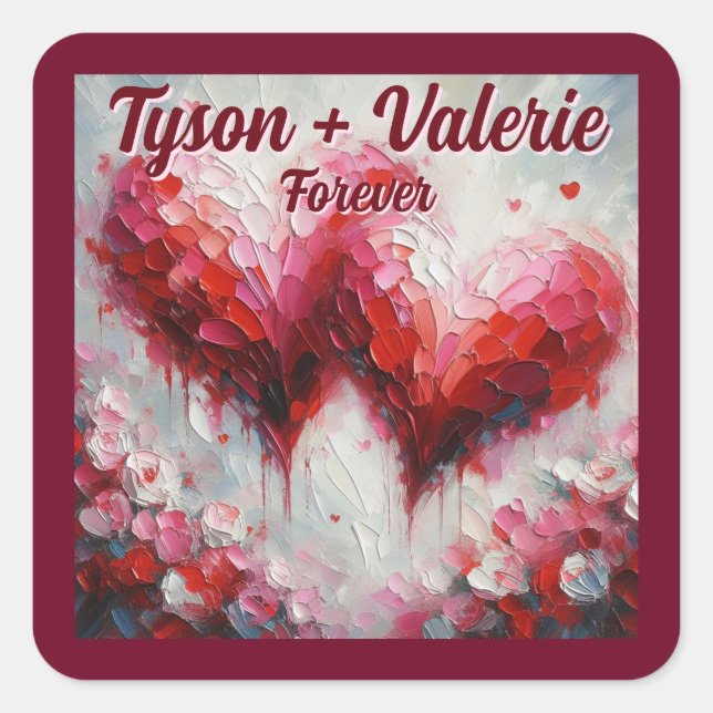 Sticker Carré Je t'aime deux coeurs Abstraits Personnalisés (Devant)