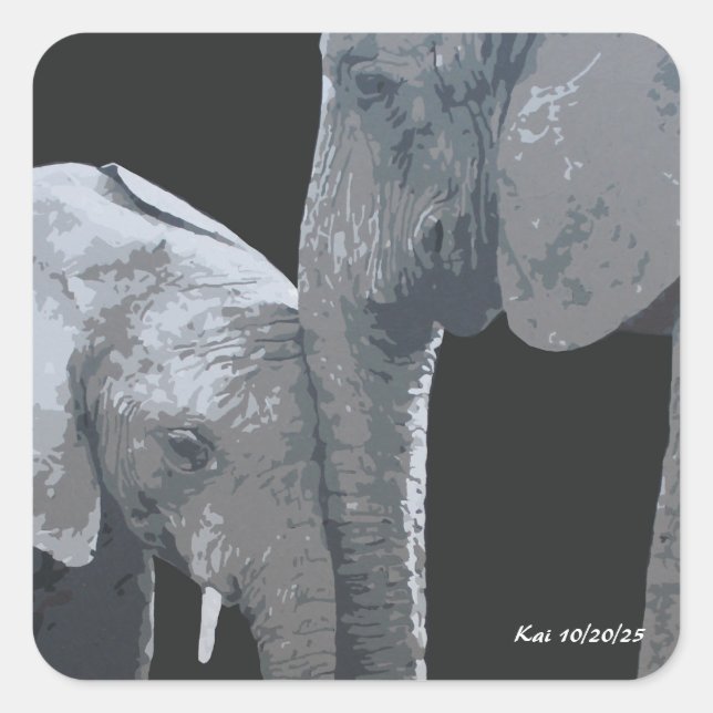 Sticker Carré Je t'aime plus, éléphant Original Art (Devant)