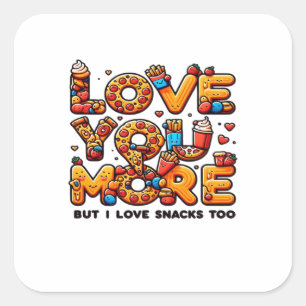 Sticker Carré Je t'aime plus et snacks aussi drôle foodie joueur