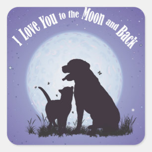 Sticker Carré Je t'aime sur la Lune et de retour