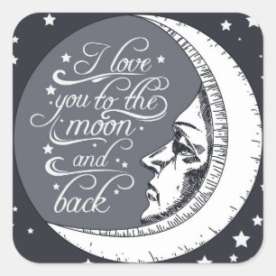 Sticker Carré Je T'Aime Sur La Lune Et De Retour